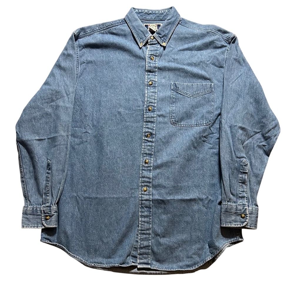 VTG Sutter & Grant Denim Shirt Mens L Blue Long Sleeve Cotton Button Down 90s